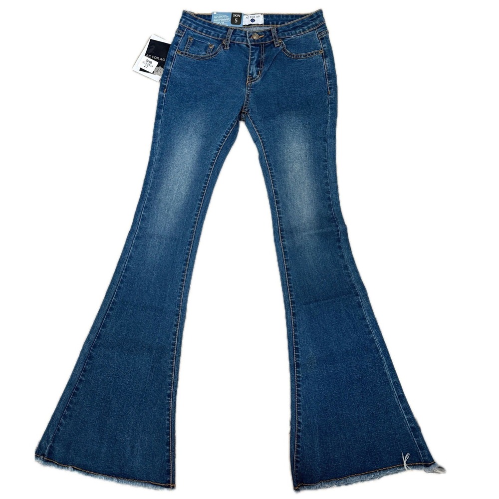AC FOR AG Flare Leg Raw Hem Medium Wash Denim Jeans Size 27